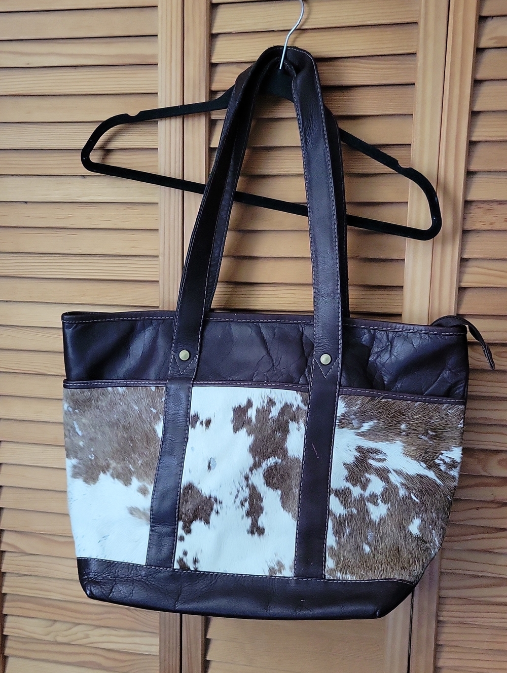 La Curtiembre Flores Galindo Hair On Hide Leather Tote Bag  Handmade Ecuador